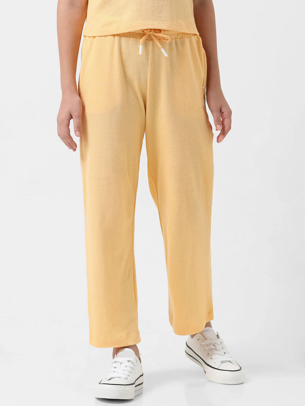 Girl Orange Mid Rise Textured Flared Joggers