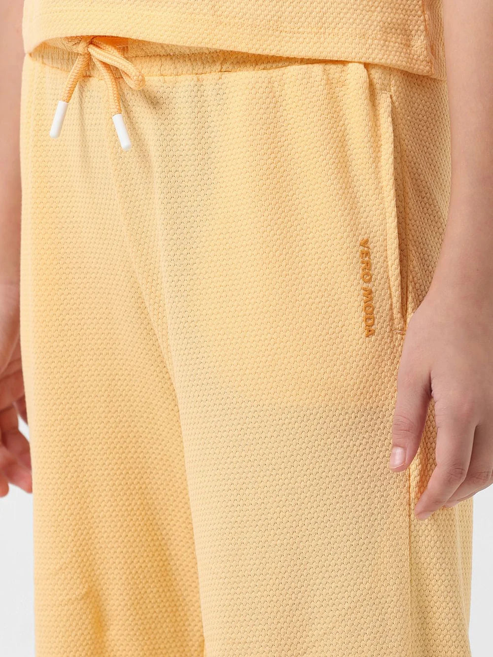 Girl Orange Mid Rise Textured Flared Joggers