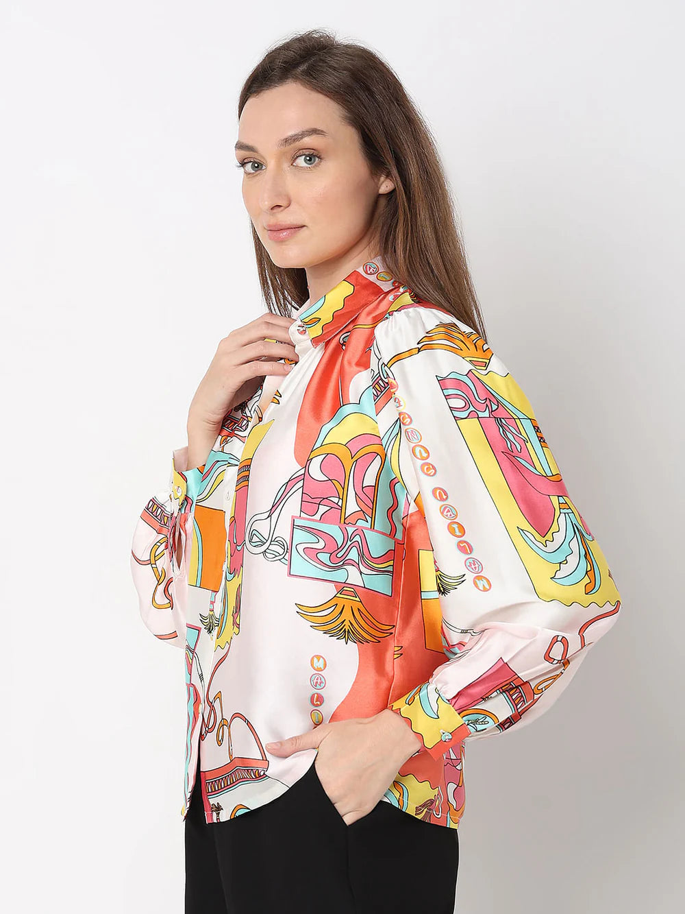 Peach Printed Satin Shirt