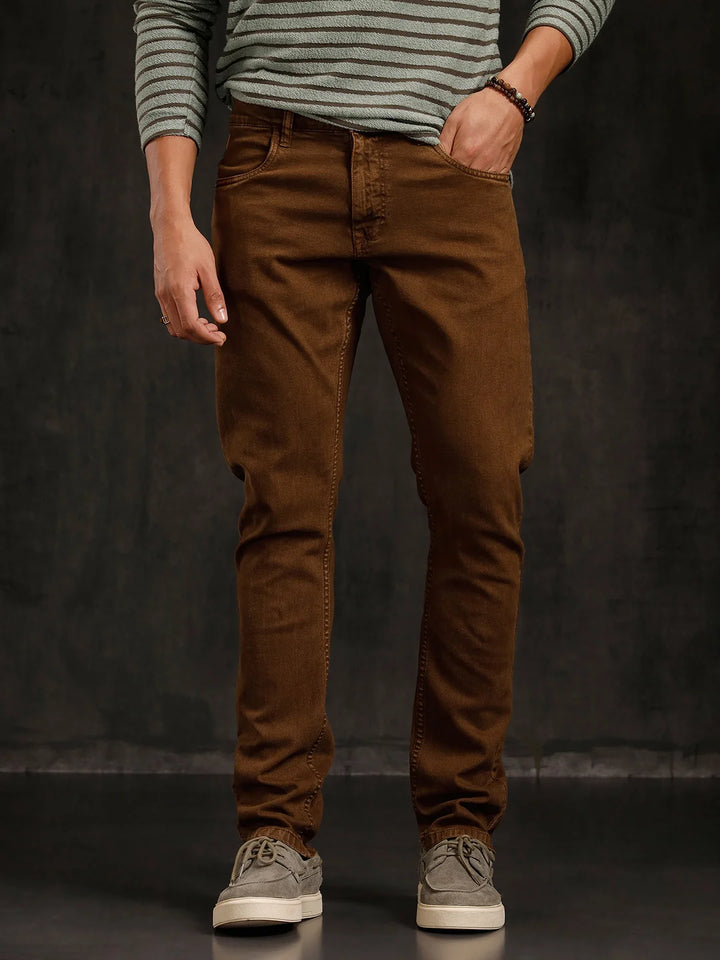 Light Fade Slim Fit Jeans Dark Khakhi