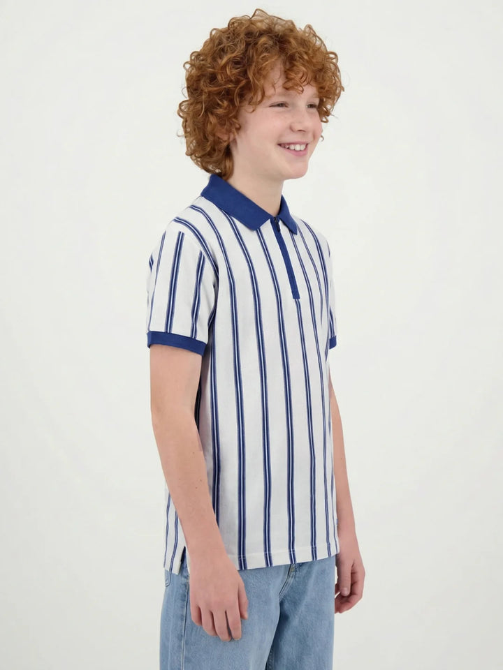 White Striped Regular Fit Pure Cotton Polo T-Shirt