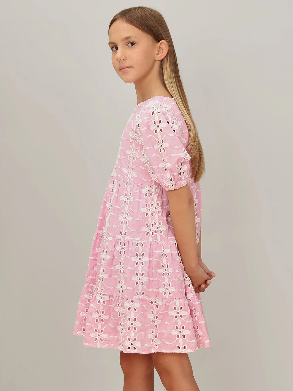 Girl Pink Embroidered Cotton Dress