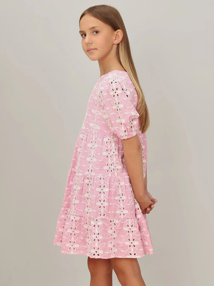 Girl Pink Embroidered Cotton Dress