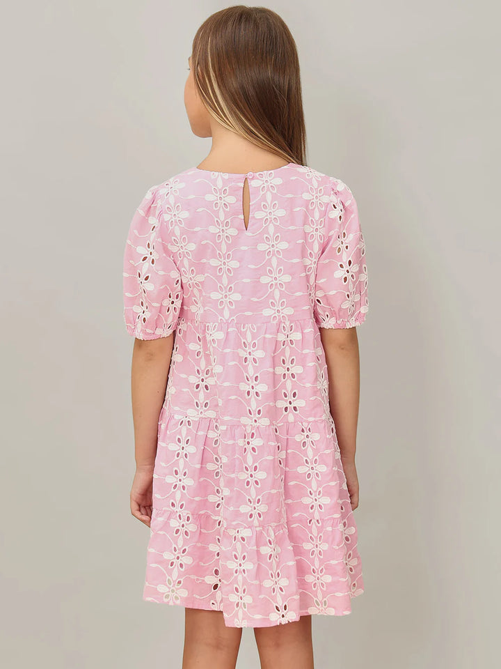 Girl Pink Embroidered Cotton Dress