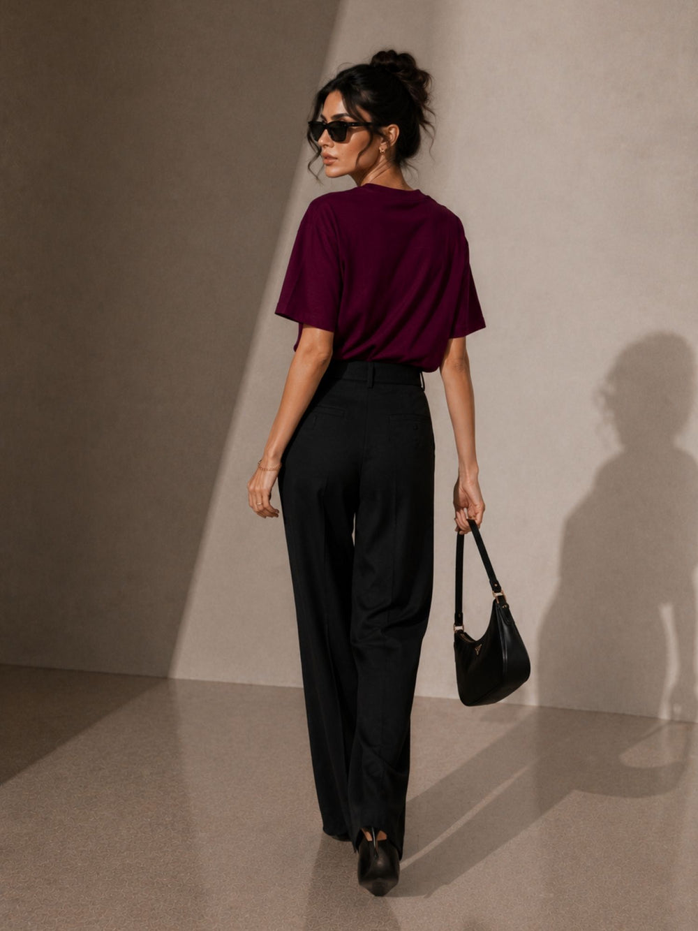 Women's maroon oversized boxy t-shirt, view 2 | FLCN