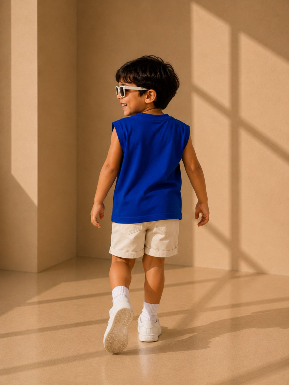 Boys's royal blue oversized boxy tank, view 2 | FLCN