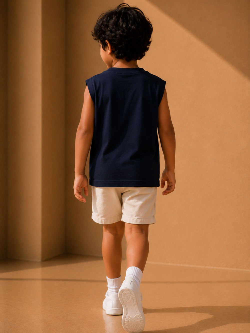Boys's navy blue oversized boxy tank, view 2 | FLCN