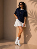 Women Oversized T-Shirt – Navy Blue & White