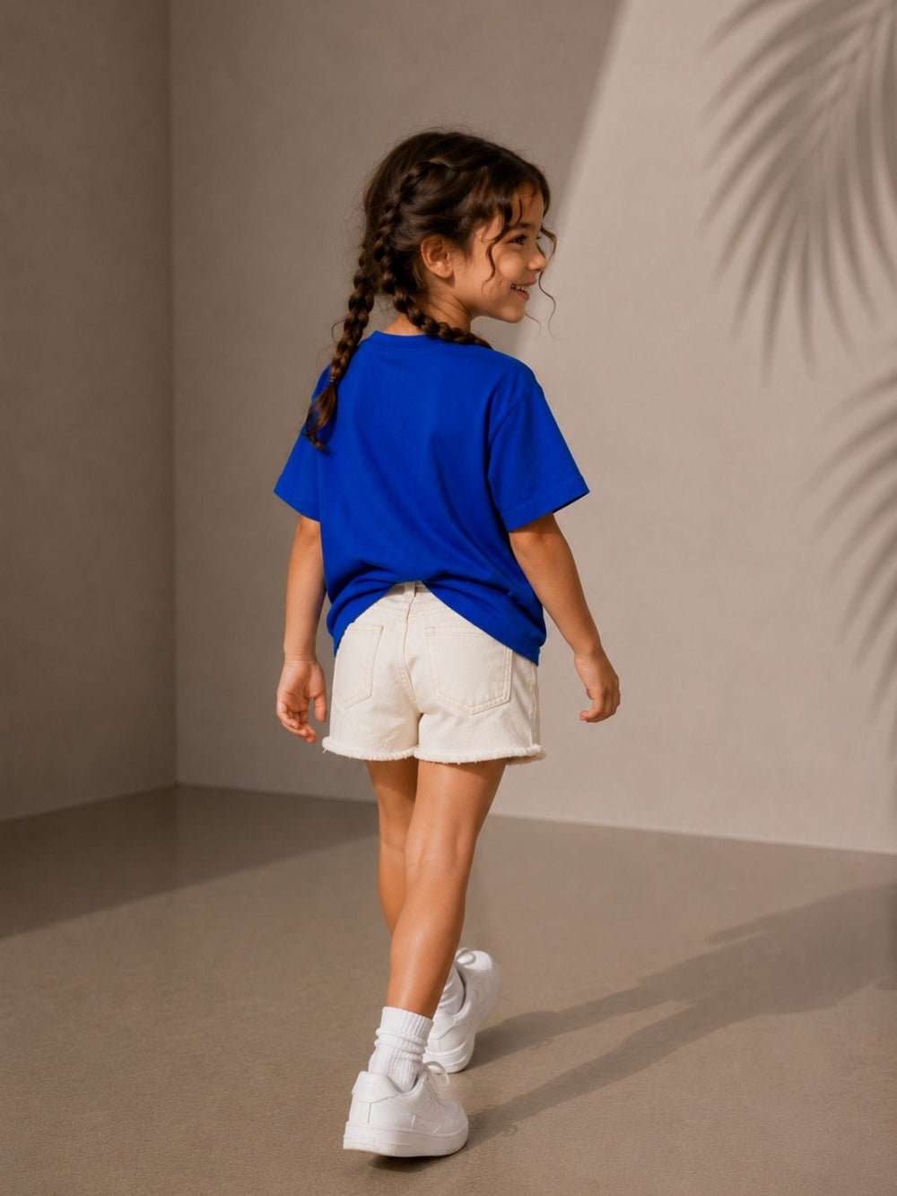 Girls's royal blue oversized boxy t-shirt, view 2 | FLCN