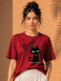 Women Oversized T-Shirt – Wow Cat – Red