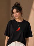 Women Oversized T-Shirt – Red Chili – Black