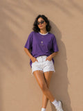Women Oversized T-Shirt – Purple & White