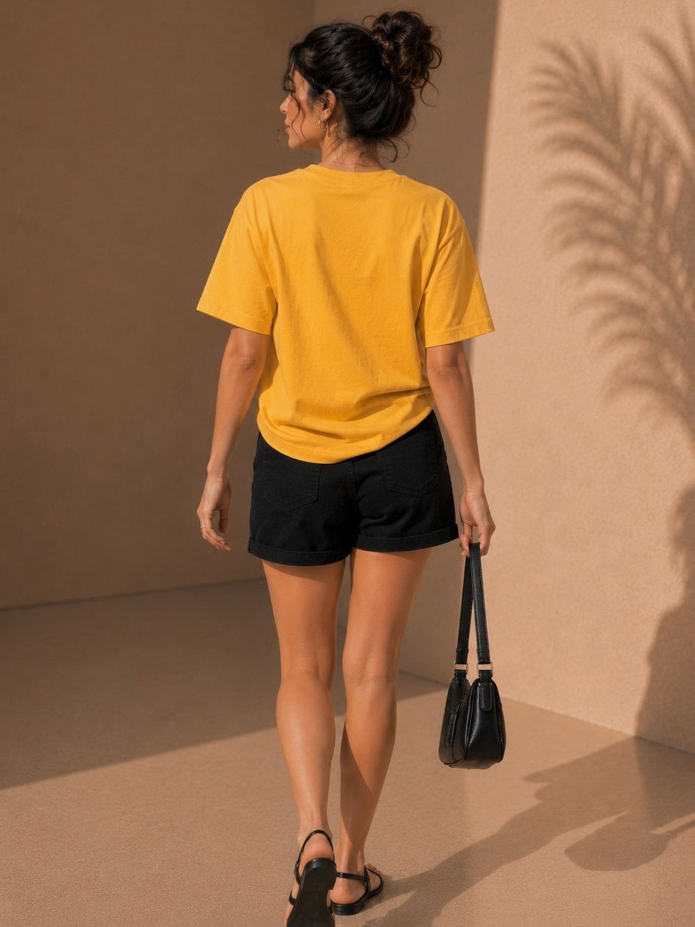 Women's yellow oversized boxy t-shirt with Bloom in Chaos print, view 2 | FLCN