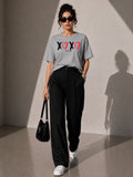 Women Oversized T-Shirt – Hugs and Kisses – Gray