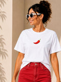 Women Oversized T-Shirt – Red Chili – White