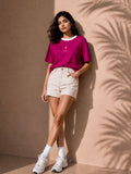 Women Oversized T-Shirt – Magenta Pink & White