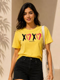 Women Oversized T-Shirt – Hugs and Kisses – Yellow