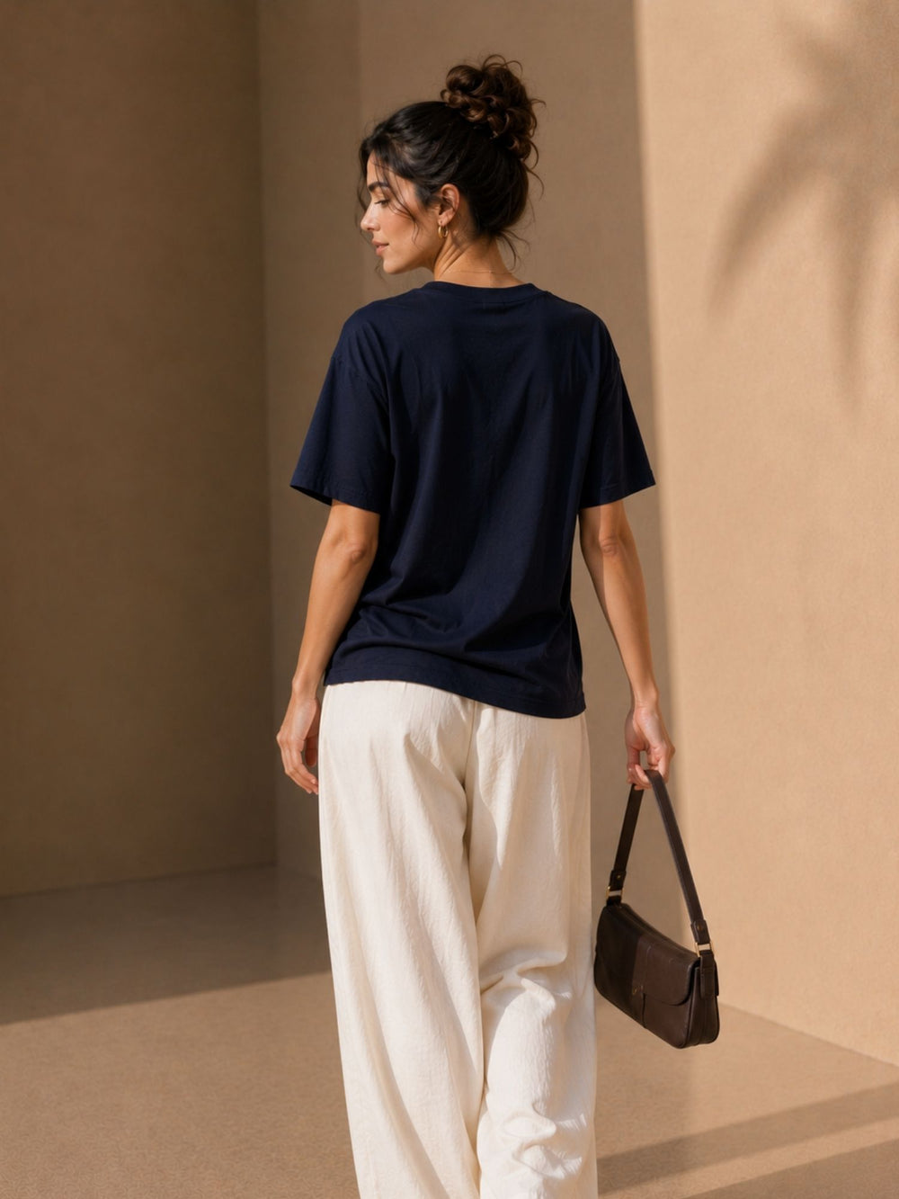 Women's navy blue oversized boxy t-shirt with Flowers print, view 2 | FLCN