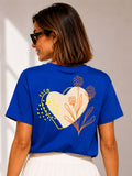 Women Oversized T-Shirt – Ivory Heart Boho – Royal Blue