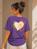 Women Oversized T-Shirt – Ivory Heart Boho – Purple