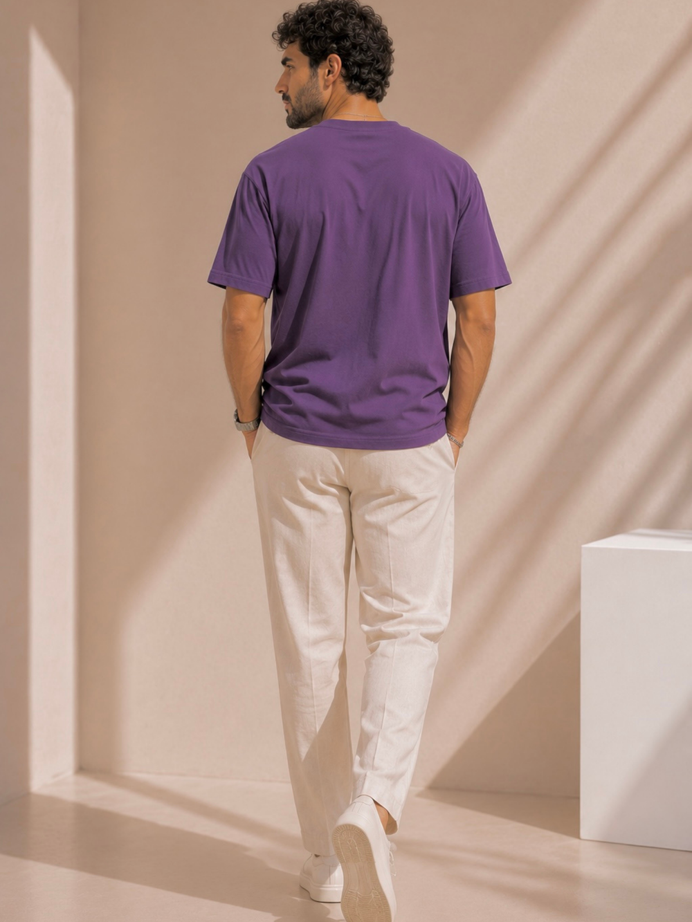 Men's purple oversized boxy t-shirt with Dont Tag Me print, view 2 | FLCN