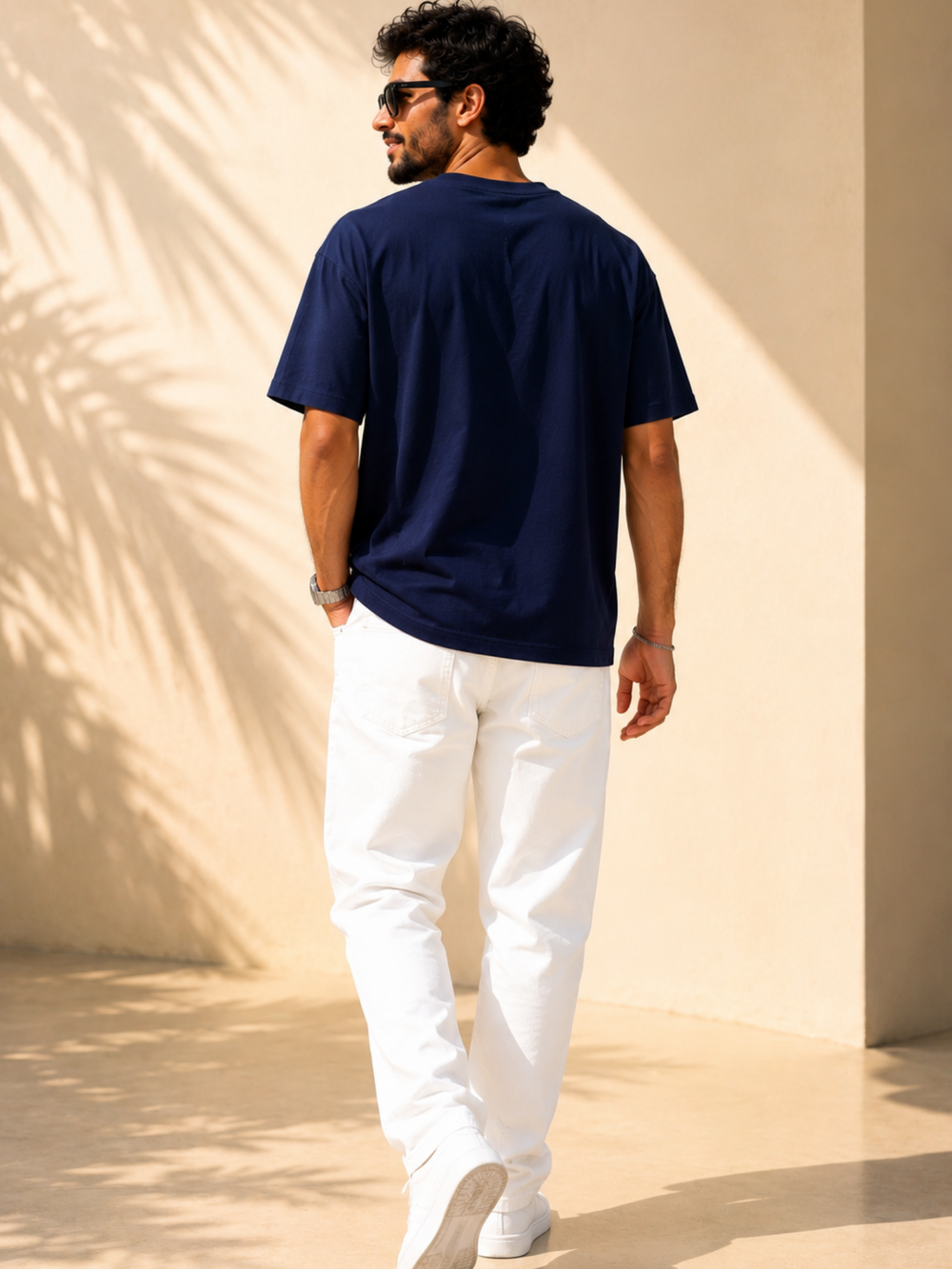 Men's navy blue oversized boxy t-shirt with Delusional print, view 2 | FLCN