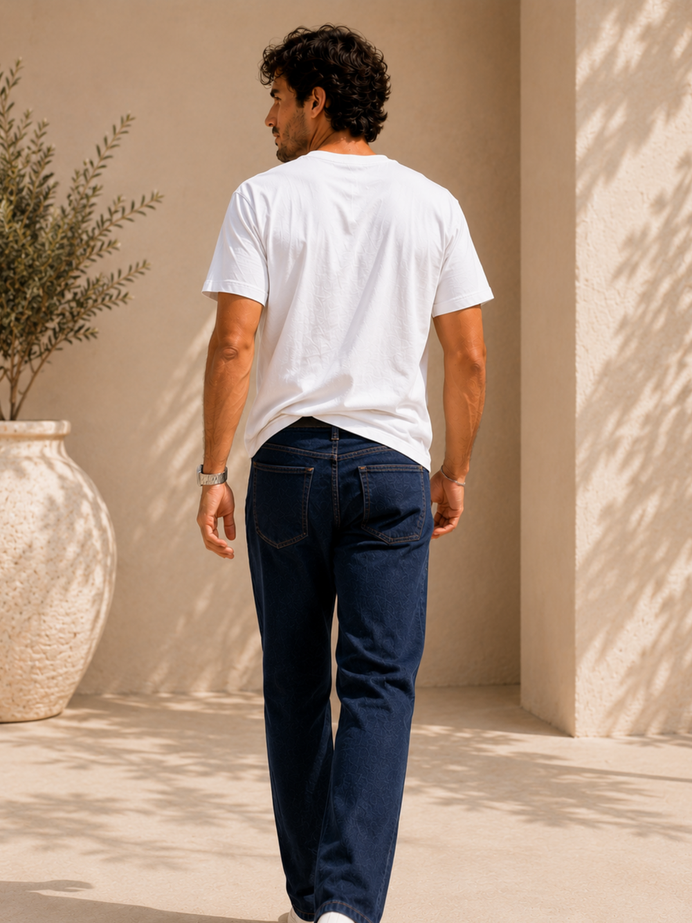 Men's white oversized boxy t-shirt with Enthu Human print, view 2 | FLCN