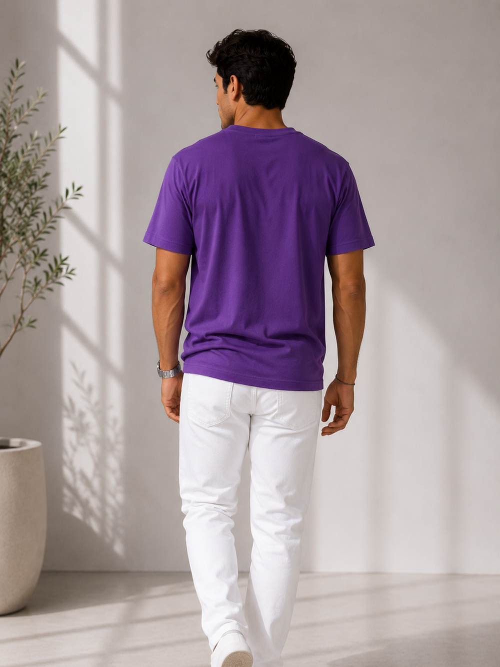 Men's purple oversized boxy t-shirt with Built Different print, view 2 | FLCN