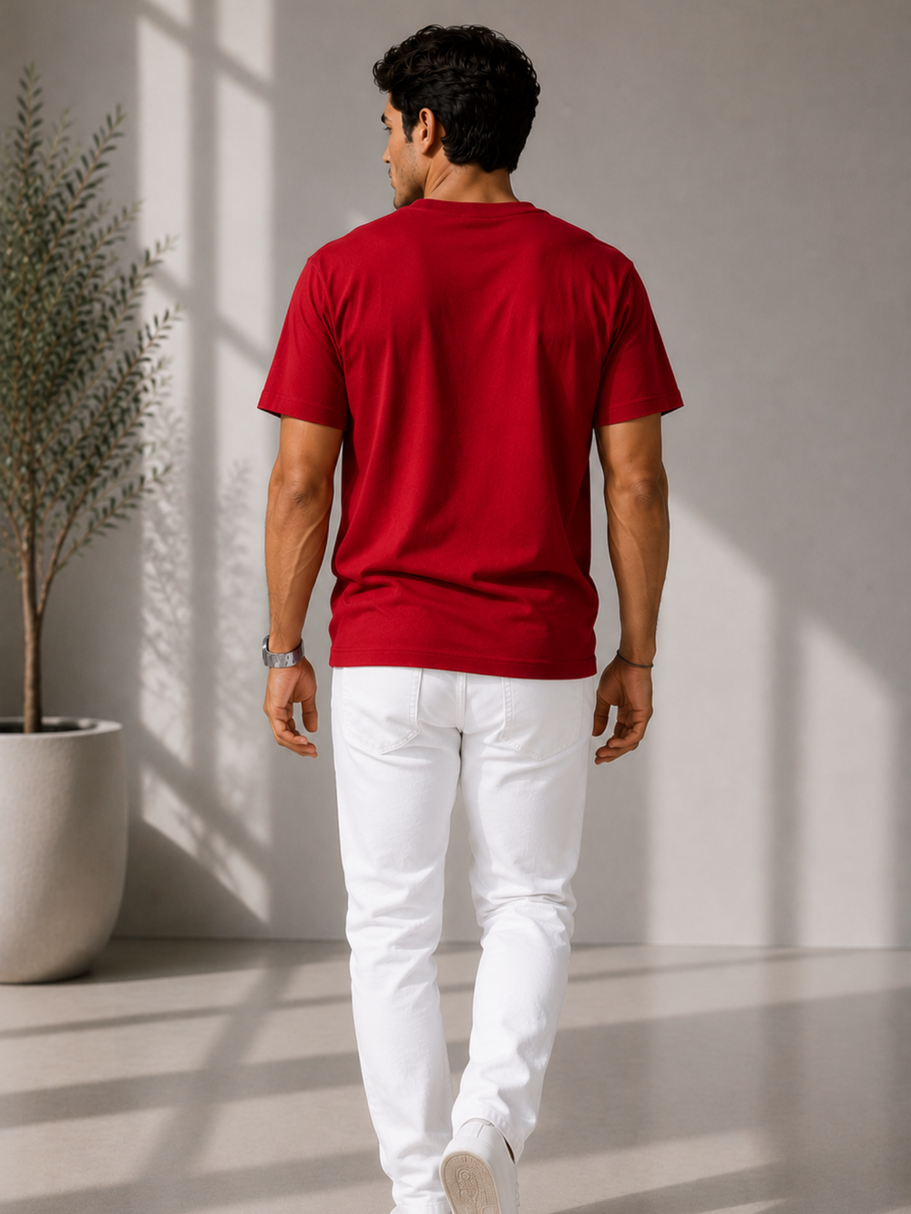 Men's red oversized boxy t-shirt with Escape the Wild print, view 2 | FLCN