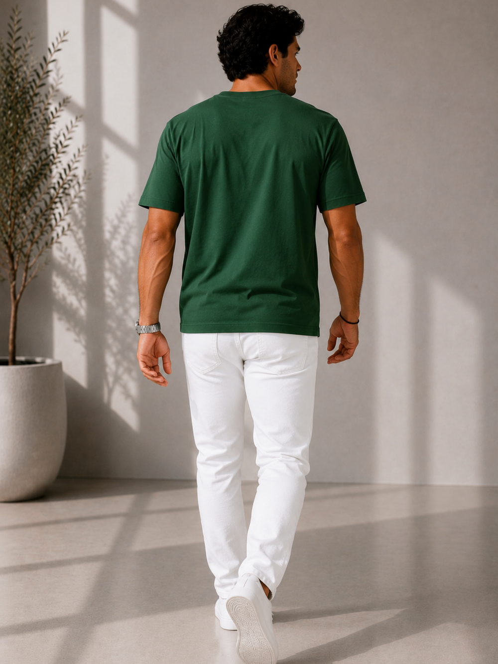 Men's green oversized boxy t-shirt with Escape the Wild print, view 2 | FLCN