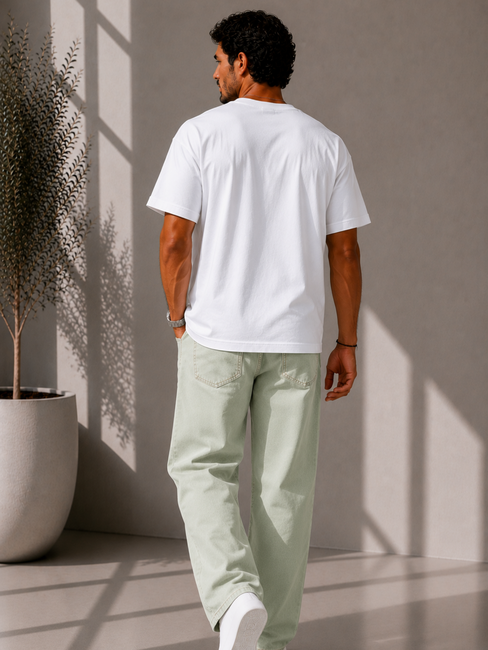 Men's white oversized boxy t-shirt with Offline Forever print, view 2 | FLCN
