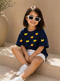 Girls Oversized T-Shirt – Lemons and Oranges – Navy Blue