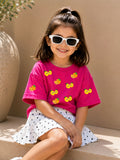 Girls Oversized T-Shirt – Lemons and Oranges – Magenta Pink