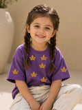 Girls Oversized T-Shirt – Golden Leaf – Purple