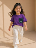 Girls Oversized T-Shirt – Purple & Green Pocket