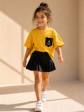 Girls Oversized T-Shirt – Yellow & Black Pocket