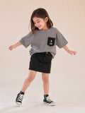 Girls Oversized T-Shirt – Gray & Black Pocket