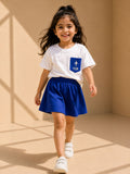 Girls Oversized T-Shirt – White & Royal Blue Pocket