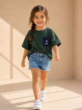 Girls Oversized T-Shirt – Green & Navy Blue Pocket