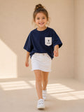 Girls Oversized T-Shirt – Navy Blue & White Pocket