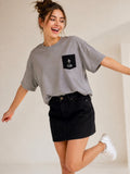 Women Oversized T-Shirt – Gray & Black Pocket
