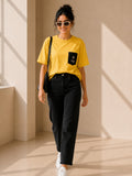 Women Oversized T-Shirt – Yellow & Black Pocket