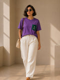Women Oversized T-Shirt – Purple & Green Pocket