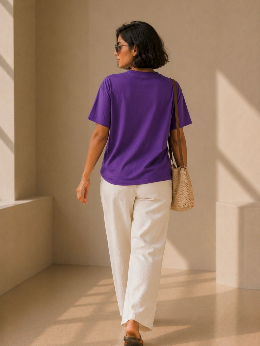 Women's purple & green oversized drop-shoulder t-shirt with contrast pocket, view 2 | FLCN