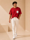 Men Oversized T-Shirt – Red & White Pocket