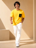 Men Oversized T-Shirt – Yellow & Black Pocket
