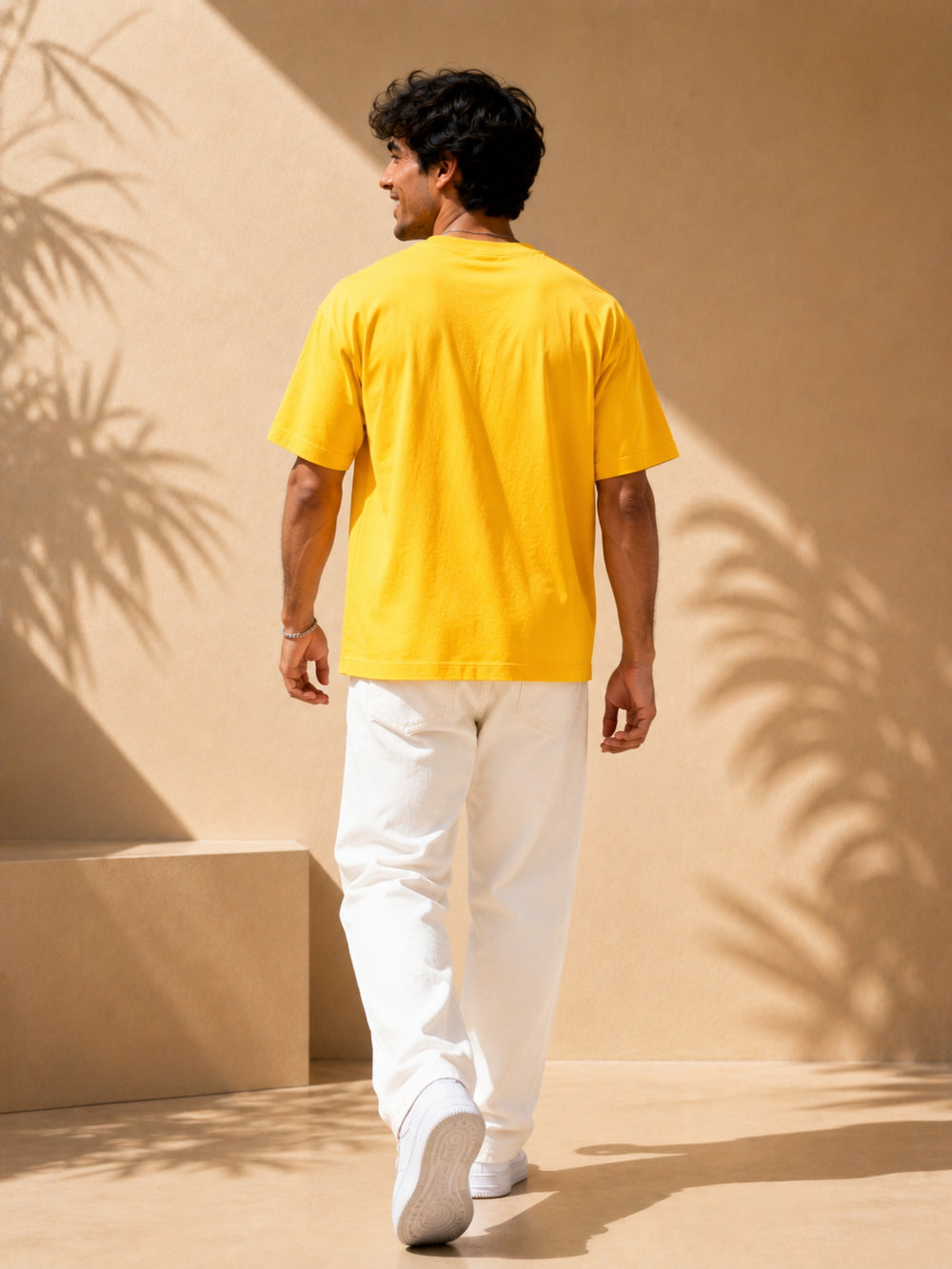 Men's yellow & black oversized drop-shoulder t-shirt with contrast pocket, view 2 | FLCN