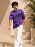 Men Oversized T-Shirt – Purple & Green Pocket