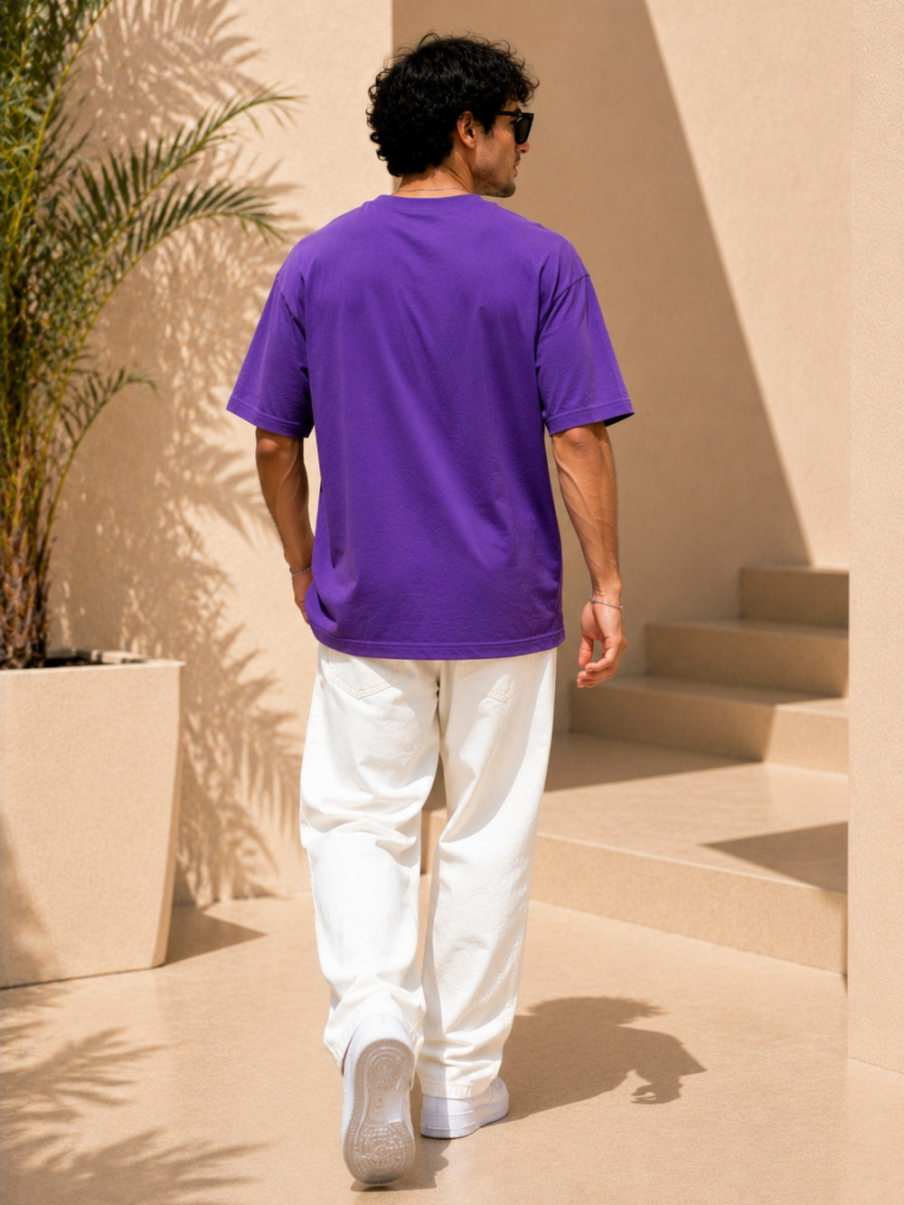 Men's purple & green oversized drop-shoulder t-shirt with contrast pocket, view 2 | FLCN