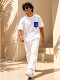 Men Oversized T-Shirt – White & Royal Blue Pocket